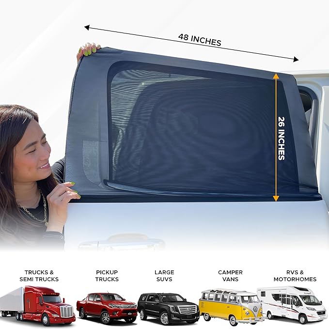 EcoNour Car Rear Window Screens (2 Pack) | Stretchable & Breathable Car Side Window Sun Shades for Sun Protection | Breathable Window Shades for Privacy Blackout | (XXL 48"x26")