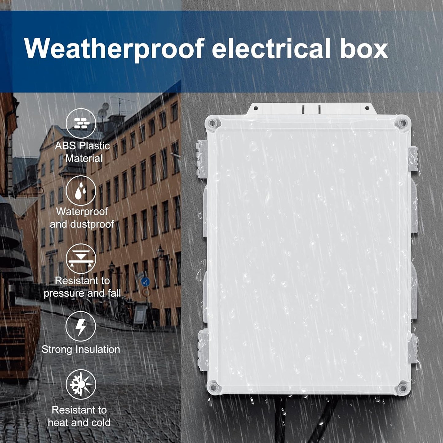 Outdoor Electrical Junction Box, ABS Water Resistant Enclosure with Internal Mounting Panel & Hinged Cover (15" H x 11" L x 6" W)