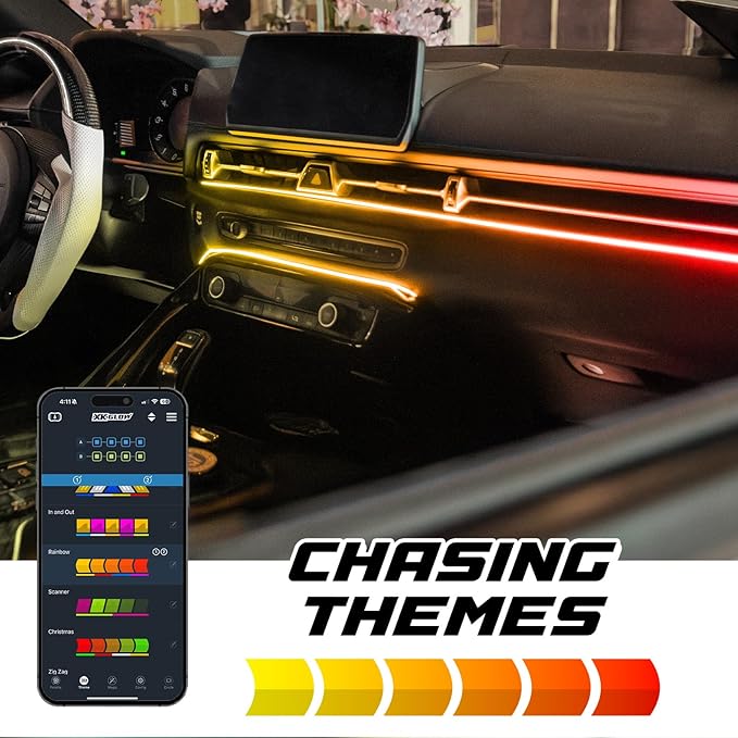 XKmax RGB Fiber Optic LED Interior Ambient Light Kit for Car & Truck | Color Chasing | App-Controlled (2pc 43" Strips)