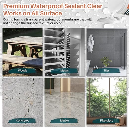 1 Quart (32oz) Invisible Waterproof Agent, Transparent Waterproof Coating for Roof Repair, Walls, Window, Bathroom, Kitchen, Water-Based Clear Sealant, Indoor & Outdoor Water Proof Coating Sealant