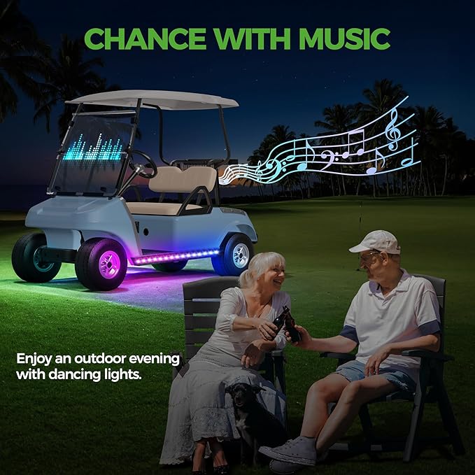 10L0L 2PCS Golf Cart Underglow LED Lights Kit for EZGO Yamaha Club Car, RGB Neon Accent Lighting 24 Modes with Wireless Remote & Music Sync, Waterproof Flexible Tubes 12V-80V Universal Fit