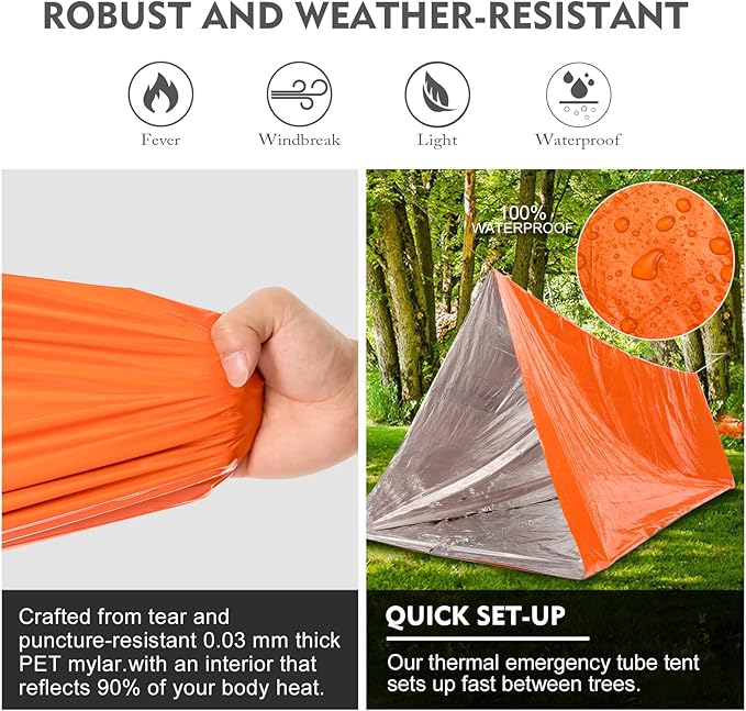 Emergency Survival Tent Shelter- 2 Person Mylar Emergency Tube Tent Survival Kit