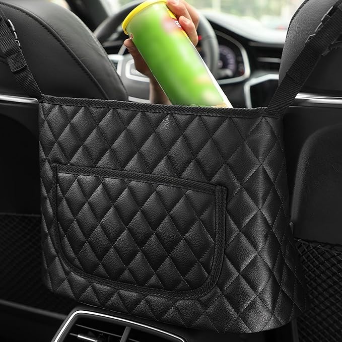 Car Purse Holder Between Seats, Hanging Large Capacity Snack Cup Bag Document Storage Bag, Multi-functional Organizer for Easy Travel, Auto Interior Backseat Barrier (Black)