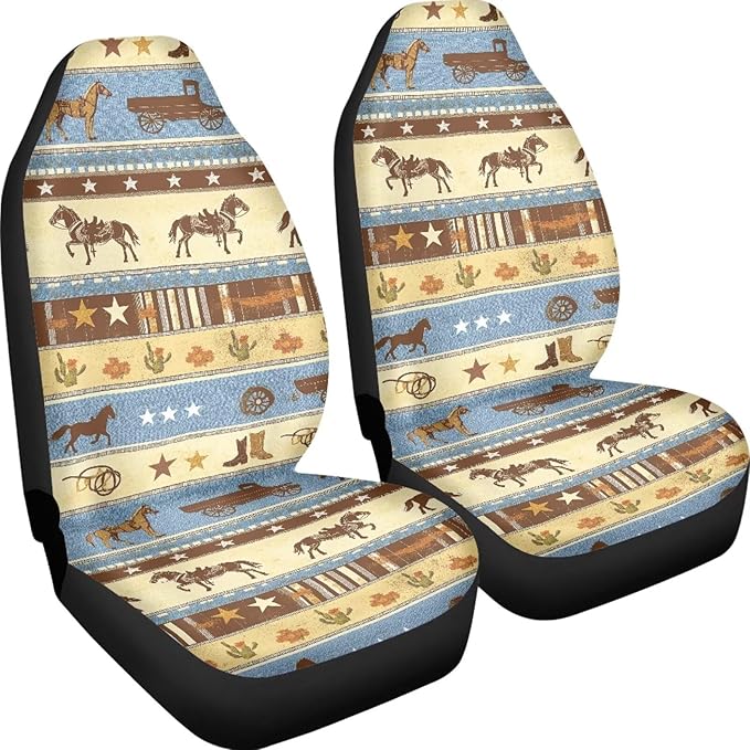 Car Seat Covers 2 Pcs Front Seats Only Interior Covers Fashion Auto Interior for Car Sedan Auto Truck SUV Easy to Install（Aztec Cowboy Print 83）