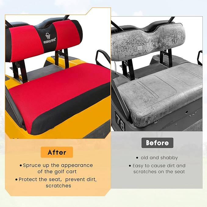 Golf Cart Front and Rear Seat Covers Sets for EZGO TXT RXV & Club Car DS 2000 and UP Standard Seat Cushion, Replacement Cooling Breathable Washable No Stapler Needed (Red& Black)