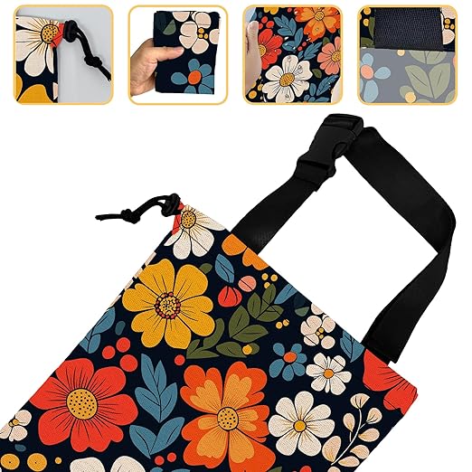 Colorful Flowers Car Trash Bag, Hanging Drawstring Car Garbage Bag,Canvas Car Back Seat Organizer with Adjustable Buckle for Men and Women