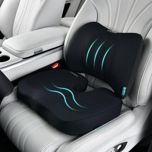 FLORICH Car Seat Cushion and Back Support for Office Chair Memory Foam Chair Cushions Pressure Relief Seat Pads with Gel Massage Point Lumbar Support(Black)