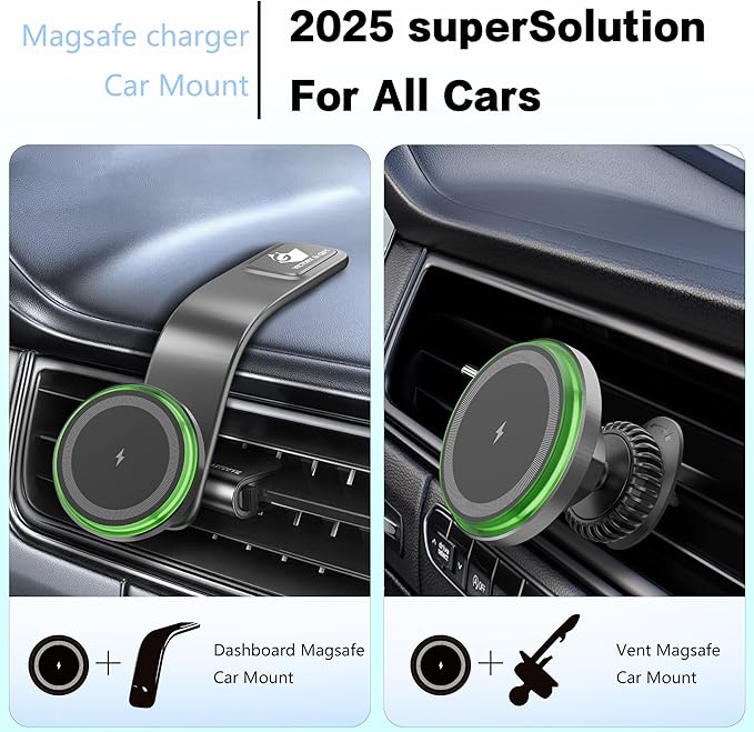 VICTORY & GIFT for 15w MagSafe Car Charger, Magnetic Wireless Car Charger, for MagSafe Car Mount Air Vent/Dashboard Car Phone Holder with 360° Adjustable Aluminum Arm