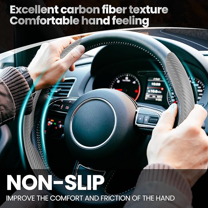 GSPSCN Universal Car Carbon Fiber Steering Wheel Cover Anti-Skid,Butterfly Steering Wheel Cover,Non-Slip Segmented Steering Wheel Protector,Fit for 99% Cars,Car Interior Accessories (Gray)