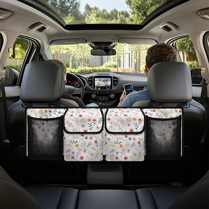 Trunk Organizer for Car Women Flower Backseat Car Organizer for SUV/MPV/Truck, Space-Saving Adjustable Trunk Storage Bag with 4 Pockets, Esay to Install