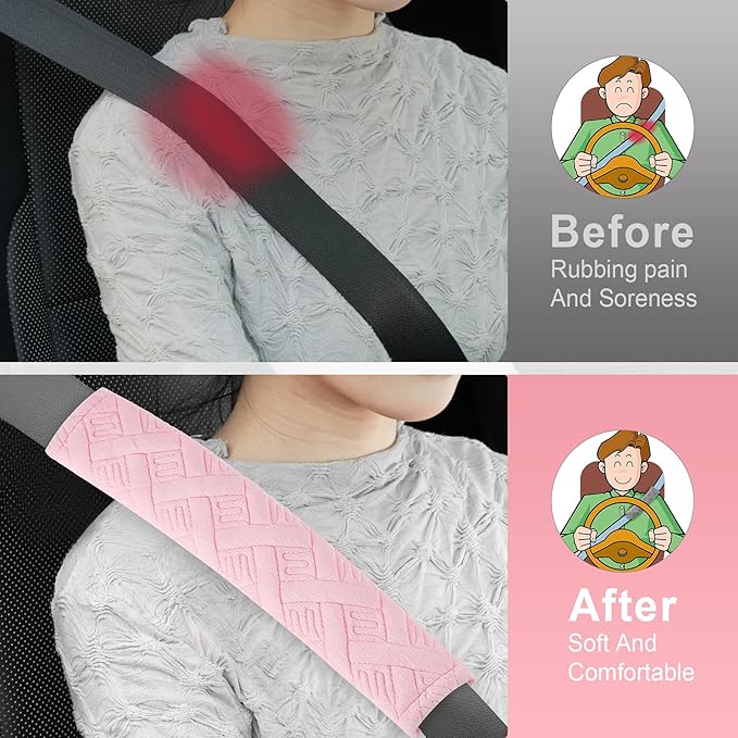 JUSTTOP 2-Pack Universal Car Shoulder Strap Pads Cover for A More Comfortable Driving, Shoulder Strap Covers Harness Pad for Car Interior Accessories(Pale Pink)