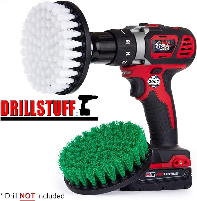 Cleaning Brushes - Green and White - 5 inch Diameter Soft and Green Rotary Scrub Brushes for Carpet, Upholstery, Glass, Leather, Kitchen, Bathroom, Oven, Shower