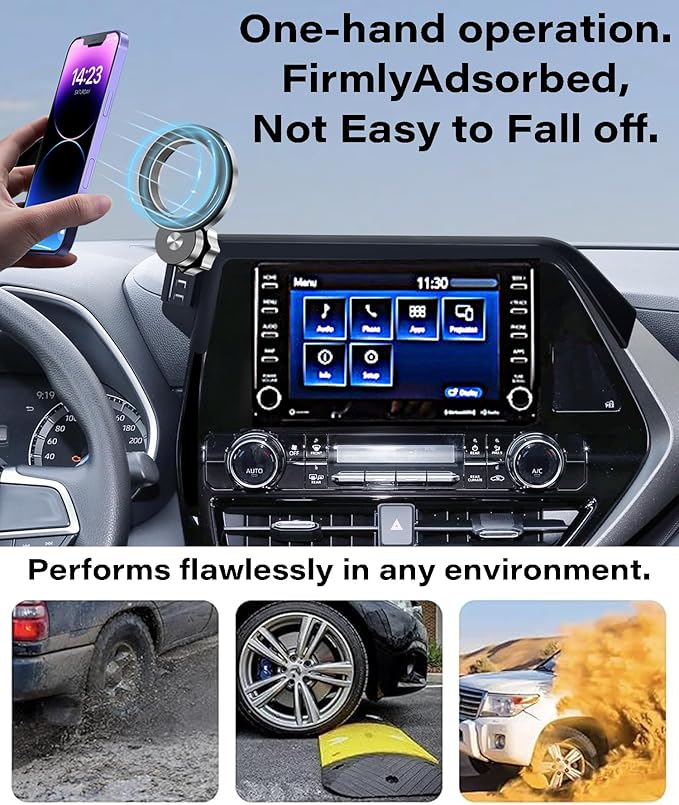 Car Phone Holder for 2020-2025 Toyota Highlander Accessories Apply to 8 Inch Touch Screen Fixed Clip Magnetic Cell Phone Mount Hands-Free 360 Degree Rotation