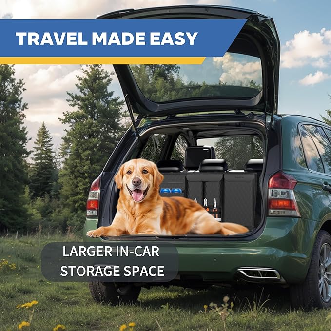 Backseat Hanging Organizer with Large Storage Bags | PU Leather, Large Capacity | Adjustable Straps, Waterproof & Collapsible | Universal Fit for SUVs, Sedans & Trucks | Black, 37.8" x 18.1" - P810