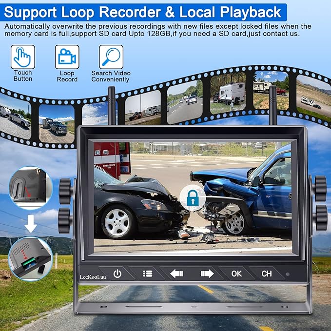 HD 1080P 7 inch RV Wireless Backup Camera: 15-Min Easy Install Clear Night Vision 4 Channels Recording Touch Key Monitor Rear View Camera for Furrion Pre-Wired RVs Travel Trailers Camper Truck