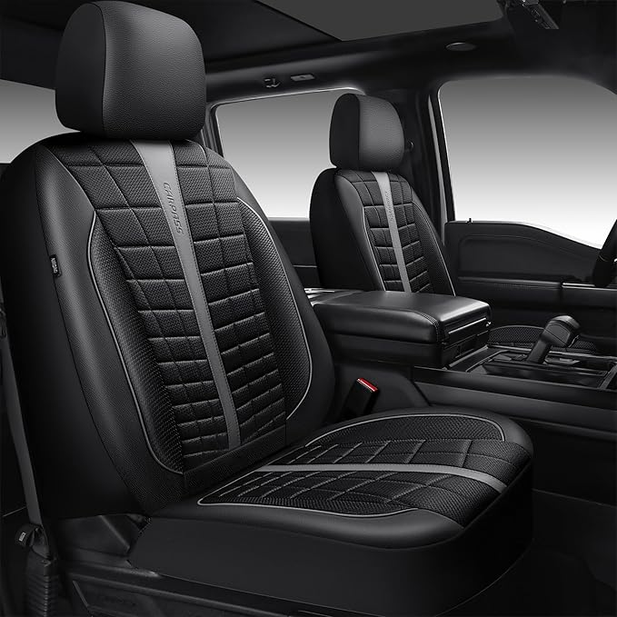 CAR PASS 3D Air Mesh Seat Covers for Car, Leather Car Seat Cover Front Seats, Breathable Foam Premium Leather Mesh Front Seat Covers Universal Fit for Cars Sedans Trucks Vans SUVs, Black Gray