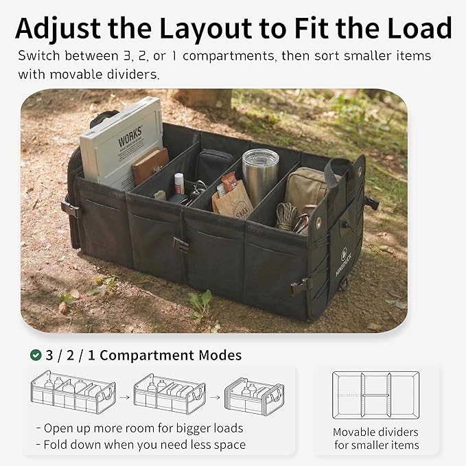1680D Trunk Organizer with Lid, Extra-Large 114L Collapsible Cargo Organizer for SUVs, Trucks & Large Cargo Areas, Rigid PP Panels, 800D x 800D Weave, Water-Repellent, Anti-Sag Design