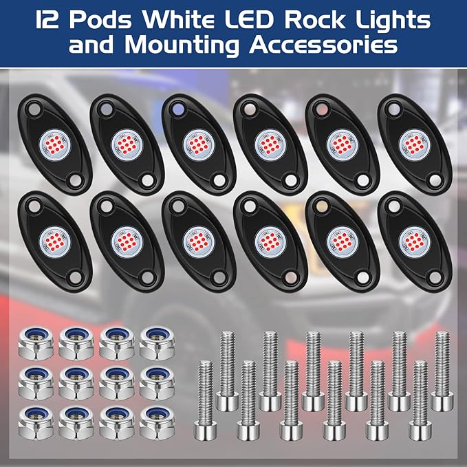 Macarrie 12 Pods Rock LED Lights for Car SUV Underglow Lights Waterproof Neon Trail Rig Lamp Lighting for Truck Motorcycle Boat ATV UTV and More(Red)