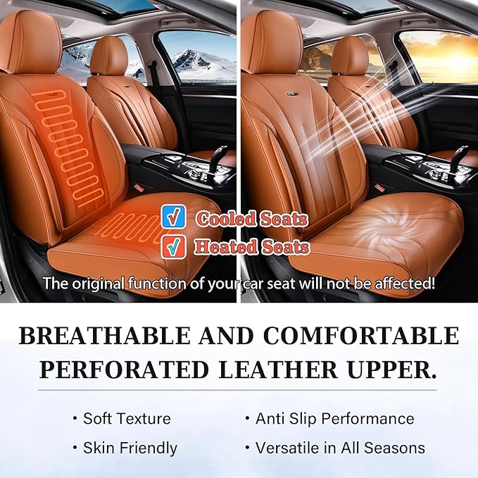 Coverado Brown Seat Covers Full Set, Luxury Leather Seat Covers for Cars, Automotive Seat Covers, Waterproof Car Seat Protector, Front and Back Car Seat Cushions Universal Fit for Most Cars