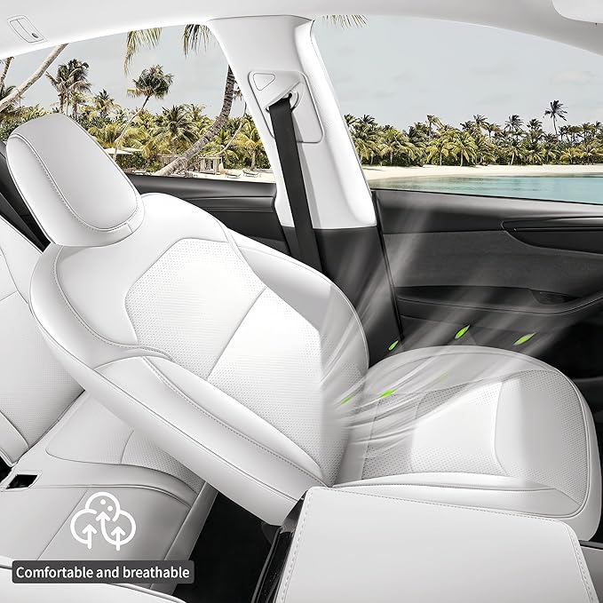 Leather Seat Cover for Tesla Juniper 2025 2026 Waterproof Seat Cover for Tesla Model Y (White-25 26)