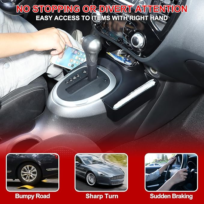 Center Console Gear Shift Organizer Tray Compatible with 2011-2019 Nissan Juke and Nissan Infiniti ESQ Storage Box Accessories Gear Shift Center Console Side Tray Black Hanging Storage Box