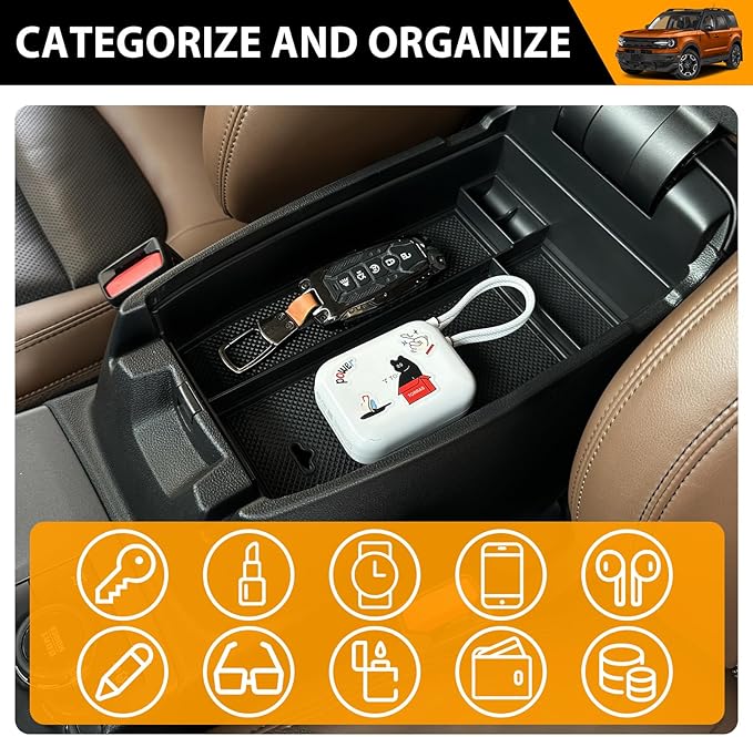 Center Console Organizer Compatible with 2021-2025 Ford Bronco Sport/2020-2025 Ford Escape Armrest Storage Tray Arm Rest Organizer for Bronco Sport/Escape Accessories(Armrest Storage Tray)