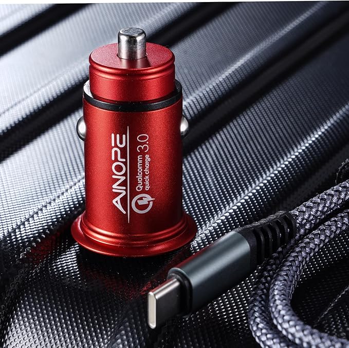 AINOPE USB C Car Charger Super Mini All Metal 54W Fast USB Car Charger PD&QC 3.0 Dual Port Car Adapter Compatible with iPhone 15 Pro Max 14 13 12 11 Pro Max XR XS Max 8 Galaxy S21/20-Red