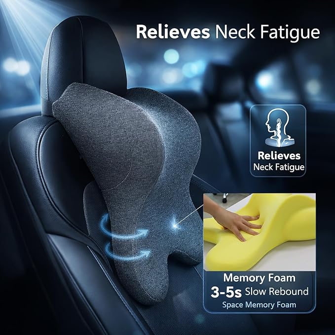 Car Neck Pillow for Driving Gaming Chair Headrest Pillow Office Chair Neck Pillow Ergonomic Design Double Straps Design Suitable for Different Heights