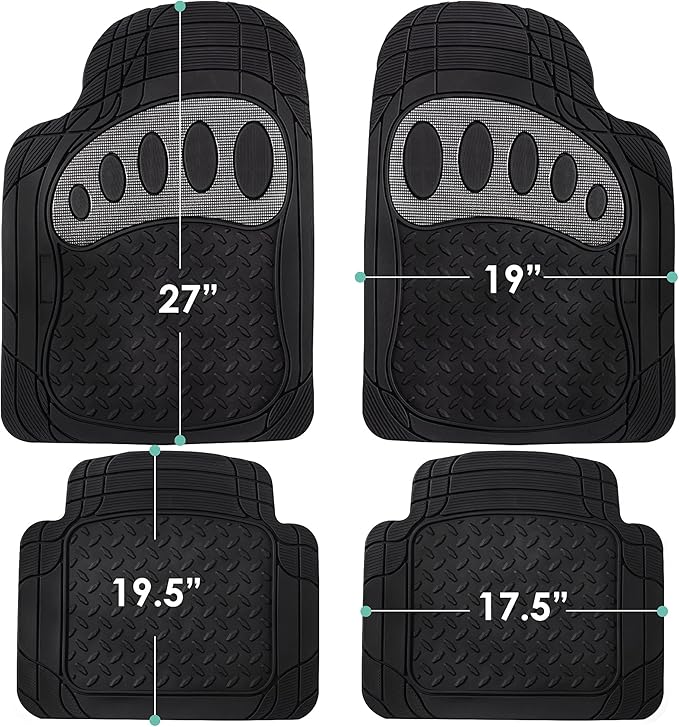FH Group Automotive Floor Mats - Heavy-Duty Footprint Design Rubber Floor Mats for Cars, Universal Fit Full Set, Climaproof Floor Mats, Trimmable Floor Mats for Most Sedan, SUV, Truck Floor Mats Gray
