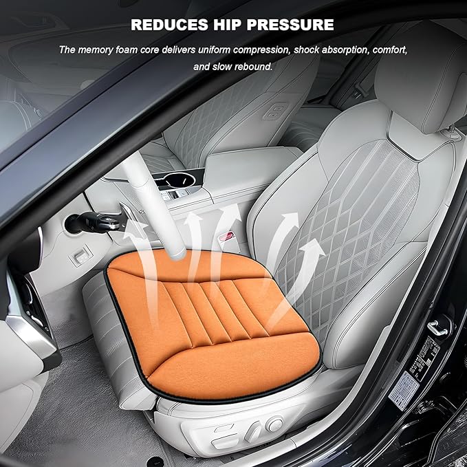 Car Seat Cushion, Breathable Driver Seat Protector with 1.2" Thick Comfortable Memory Foam, Universal Non-Slip Chair Pillow Pressure Relief Cushion Pad for Car Home Office (Orange)