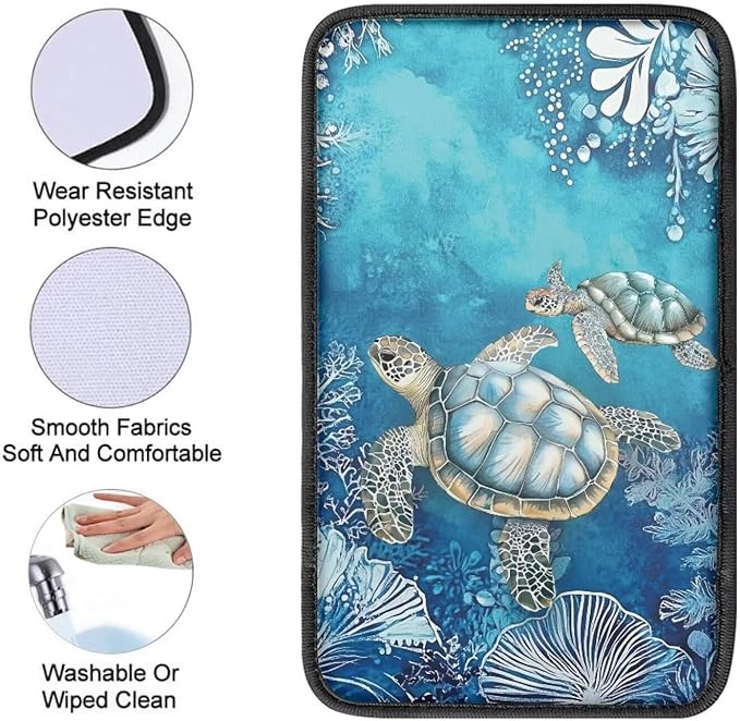 Suobstales Turtle Coral Print Car Armrest Pad Soft Center Console Arm Rest Protector Cover Universal Car Interior Accessories Decoration