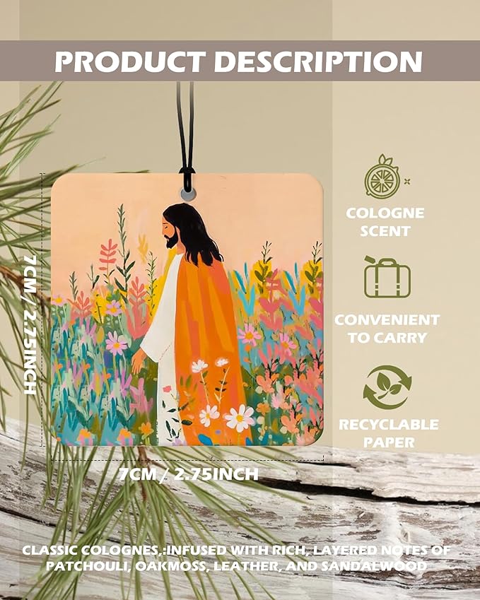 Jesus Christian Square Citrus Car Air Freshener 4 Pcs, Colorful Floral Religious Hanging Air Freshener for Cars Bathroom Dorm Books Decor, Jesus Christian Accessories Gifts for Women Men