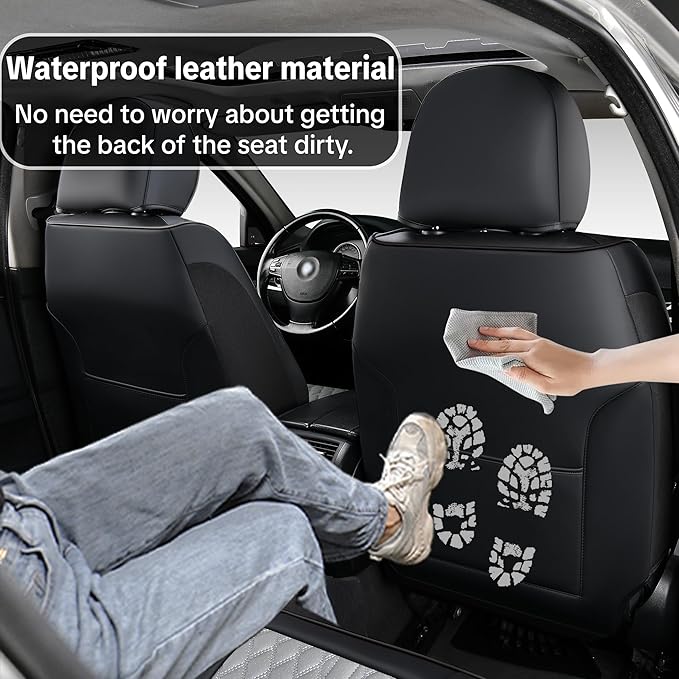 Car Seat Cover Full Set, Universal Car Seat Cover for Cars, Black and Gray, with Lumbar Support, Premium Artificial Leather, Waterproof and Easy to Clean, Airbag Compatible