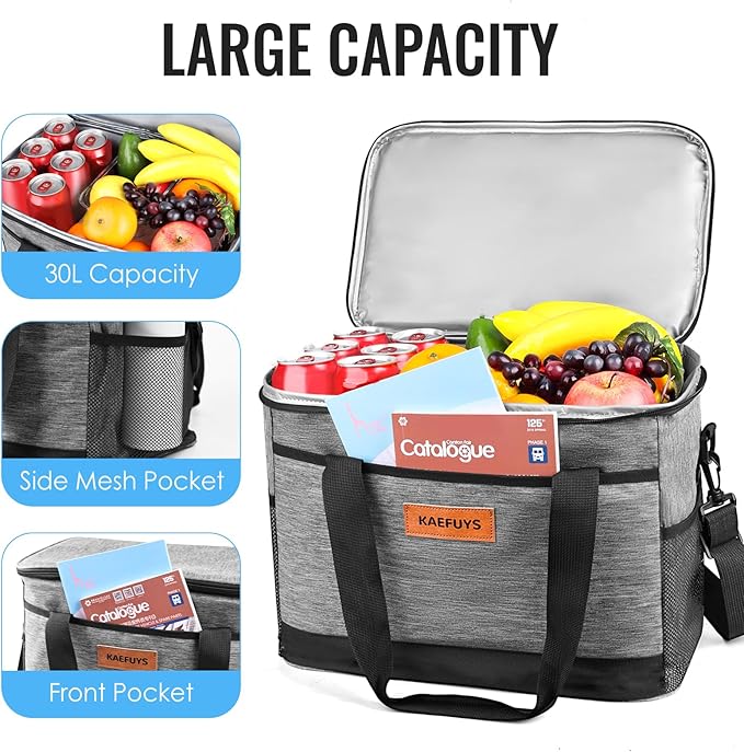 Insulated Cooler Bag Soft Cooler Bag for Men/Women with Shoulder Strap, Leakproof for Camping, Travel, Picnic, Work (30L)