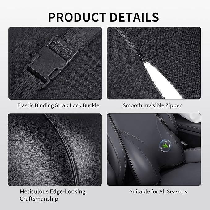 Memory Foam Car Headrest Neck Pillow Lumbar Support Cushion for Tesla Model Y/3/X/S BMW X3 X5 Lexus TX350 NX350 350h RX350 Volvo XC60 XC90 for Long Trips Driving Home Office(Black)