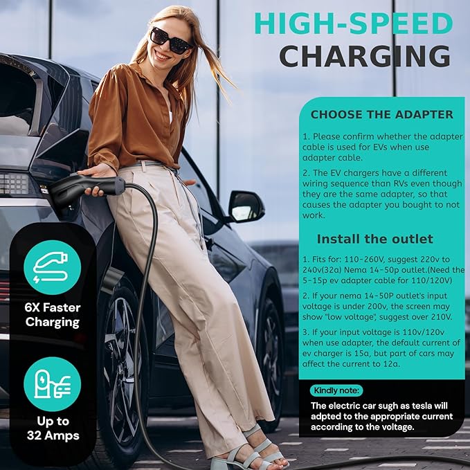 AIMILER Level 2 Electric Vehicle (EV) Charger(WIFI APP/Plug-play), 32A, 25ft Cable ETL Certified, 220V-240V NEMA 14-50P Plug EVSE w/ J1772 Connector, Portable EV Car Charging Stations for Home Level 2