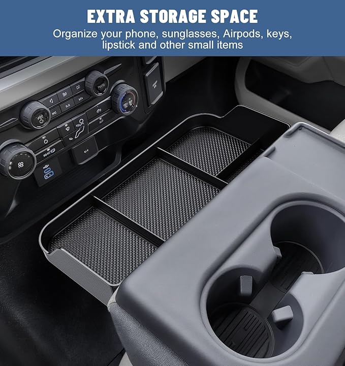 Sinvanho Center Console Organizer for 2011-2024 2025 Ford F150 F250 F350 F450 F550 F650 Accessories, Front Center Seat Headrest Storage Tray for Pickup Truck Middle Armrest Box, Jump Seat Only
