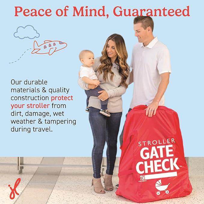 J.L. Childress Gate Check Bag for Single & Some Double Strollers - Travel Bag for Airplane, Fits Most Standard Baby Strollers, Airport Accessories for Gate Check, Flying Essentials - Red