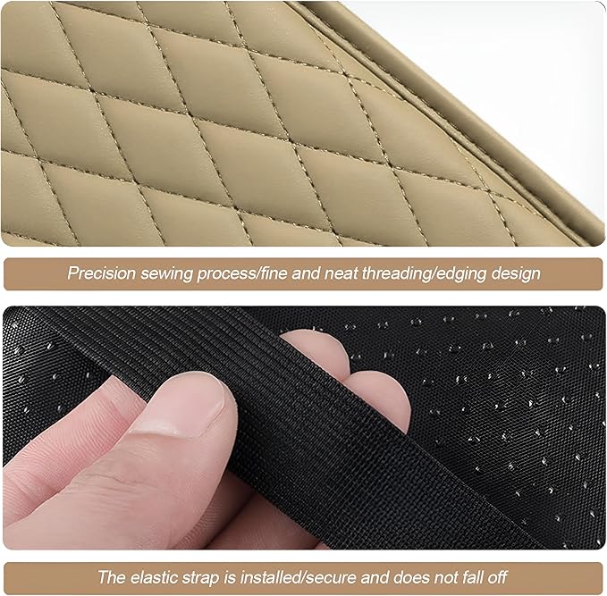 Car Center Console Cover, Leather Vehicle Armrest Seat Box Cushion Pad with Storage Bags, Waterproof Automotive Middle Console Protector, Universal for SUV RV Truck (Beige)