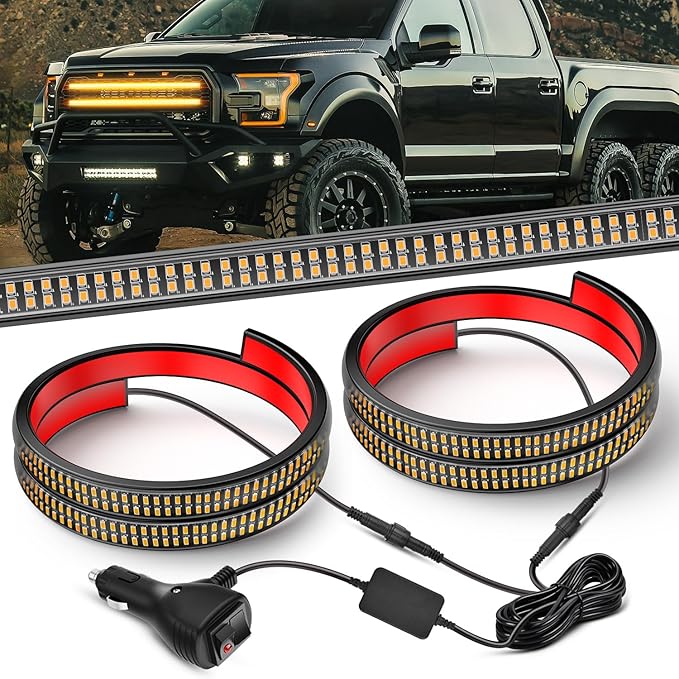 Nilight 2PCS 24 inch Truck Grille Strobe Lights Strip 384 LED Emergency Light Amber Flexible Side Flashing Warning Caution Safety Waterproof Lighting Kit for Trucks Tow Plow Construction Vehicles