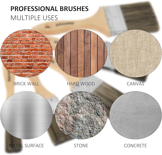 Double Thick Chip Paint Brush Set,Wood Stain Brushes for Painting Walls and Fence Staining, Wooden Handle Masonry Paintbrush for Varnish, Paste and Gesso (5 Pack Assorted Sizes)