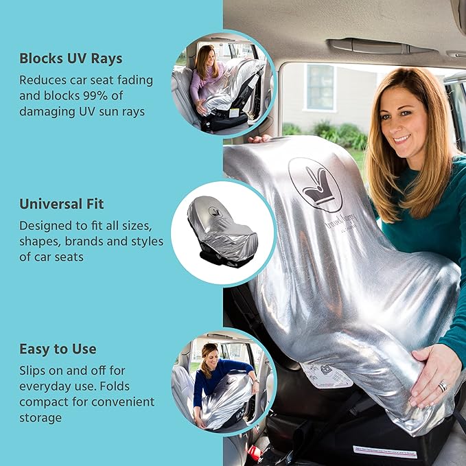 J.L. Childress Cooling Car Seat Heat Shield & Sun Shade Cover - Heat Protector & Cooler for Baby Car Seat, Reflective Summer Protection, Travel Accessories, Blocks UV Rays - Silver
