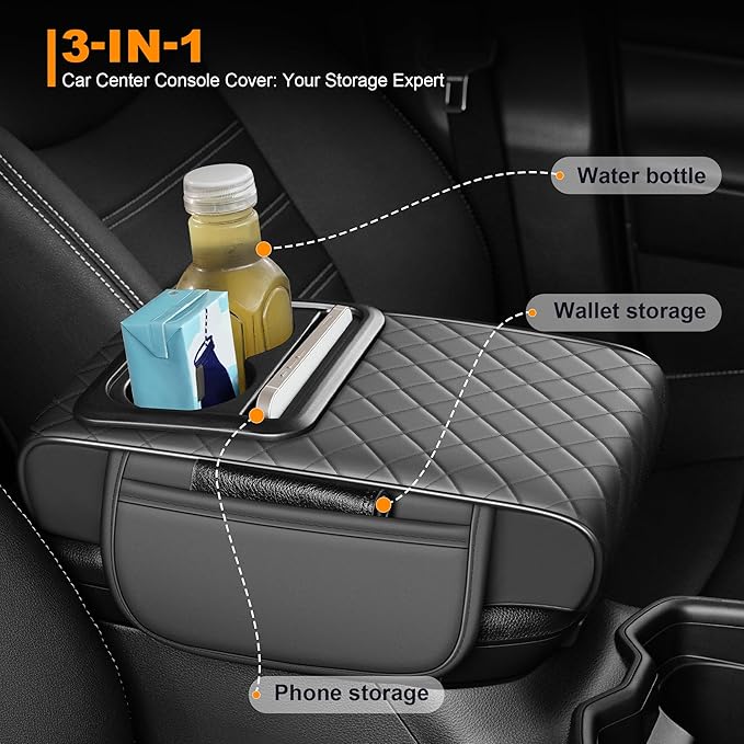 Armrest Cover for Car Fit for Jeep Gladiator - Center Console Cover with Cup Holders and 2 Storage Pockets(Grey)