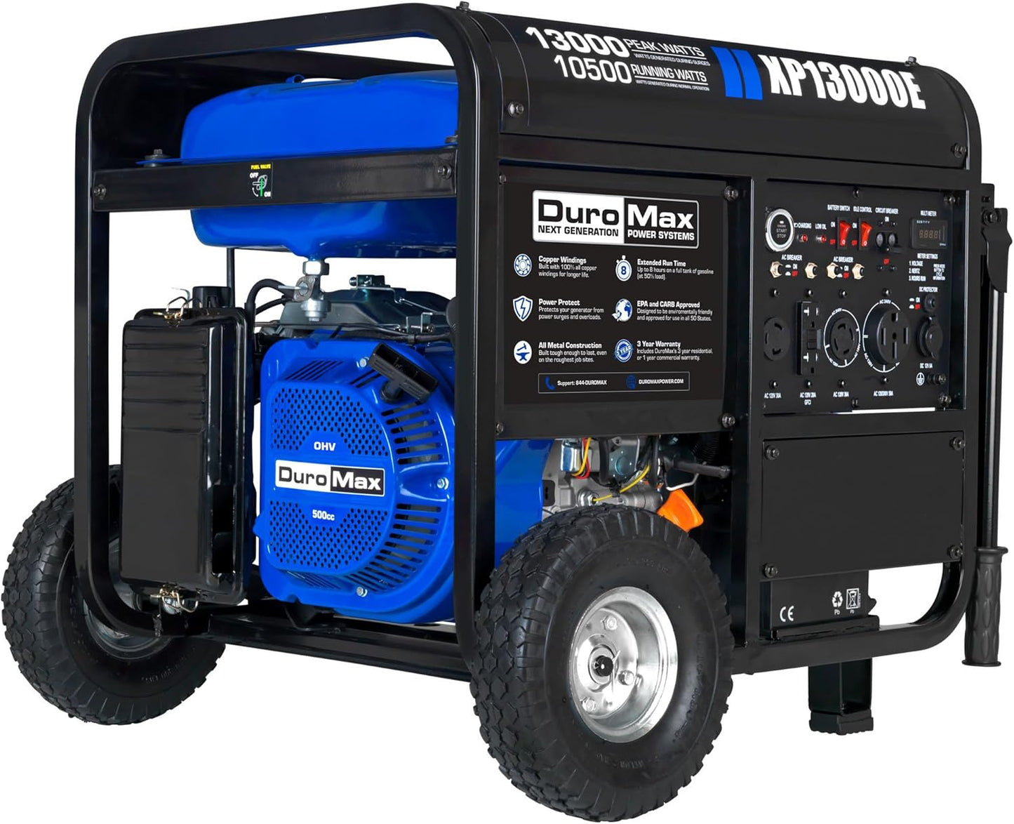 DuroMax XP13000E 13,000-Watt Gas Powered Portable Generator - Electric Start, Whole Home Backup Power, Transfer Switch Ready, RV & Emergency Ready