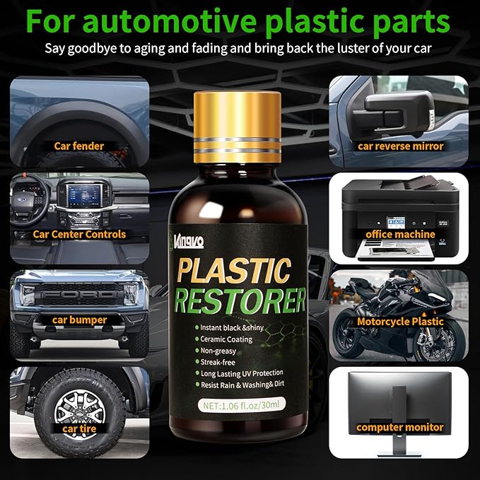 Kingvo Plastic Restorer for Cars, Black Plastic Trim Restoration,Vinyl Trim Restorer Automotive Hydrophobic Ceramic Coating with Foam Applicator,30ML(4-Pack)