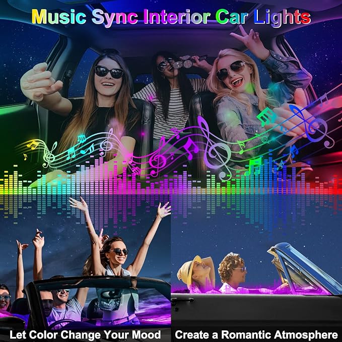 Dreamcolor Acrylic Interior Car LED Strip Lights, 18 in 1 Ambient Lighting Kit with Wireless APP, Dynamic Chasing Music Sync Fiber Optic Lights with DIY Mode, Car Inside Lighting Accessories