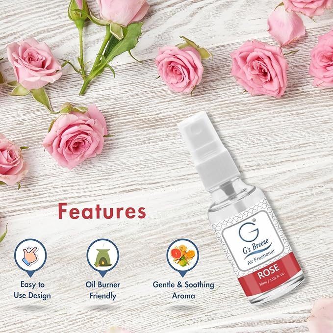 G's Breeze Rose Air Freshener – Enchanting Aroma of Blooming Roses – Create a Romantic, Luxurious Atmosphere – Ideal for Home, Car, & Office – Long-Lasting Floral Fragrance for Any Occasion