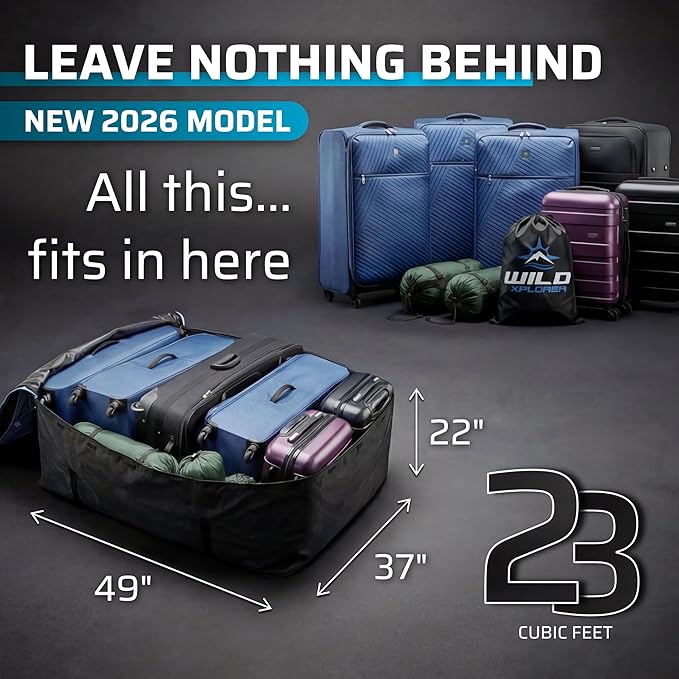 Rooftop Cargo Carrier - 23 Cubic Feet (XXL), Waterproof Soft Shell Car Roof Cargo Carrier, Heavy Duty Car Top Luggage Cargo Bag with Patented Door Hooks and Non-Slip Mat