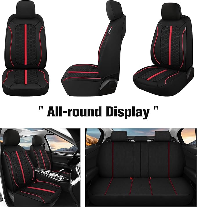 Breathable Premium Car Seat Covers Front Set，3D Air-Mesh Seat Covers for Cars，Comfortable Safety Airbag Compatible，Universal for Most Cars Sedan Truck SUV(Black/Red)