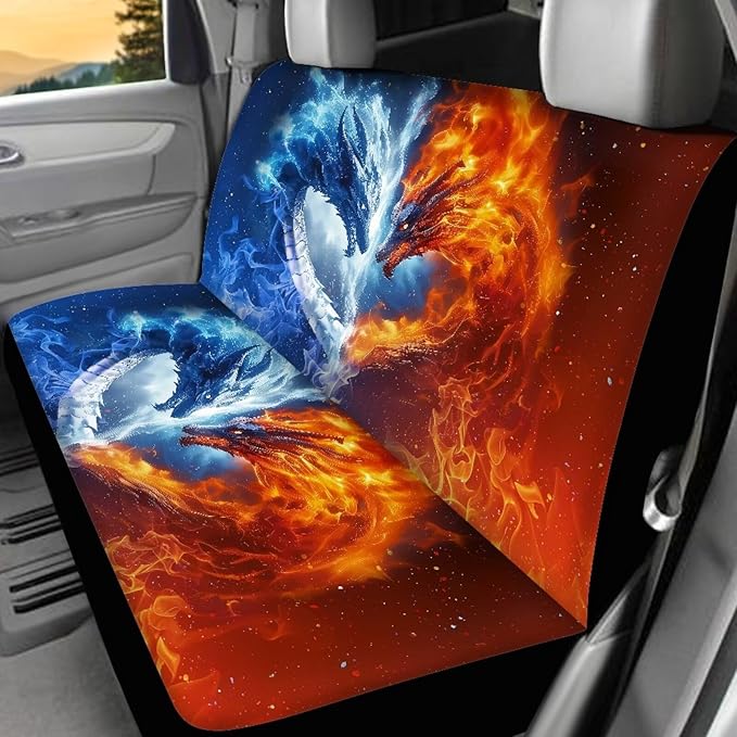 KEIAHUAN Dragon Fire Car Car Seat Covers Full Set Universal Fit Vehicle Bucket Seat Cover Stretchy Breathable Front and Rear Seat Covers for Most SUV,Sedan,Truck,Minivan